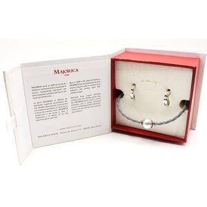 NWOT Majorica Pearl Braided choker necklace and hoop earrings set